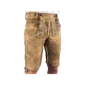 2024 nuevo estilo para hombre Lederhosen corto cuero de vaca gamuza botones bordados frontales lados de cierre y bolsillos traseros bucles de cinturón - Product Image 1