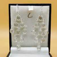Boucles d'oreilles pendantes en argent sterling 925 faites à la main, style lustre, avec cristaux ovales taillés