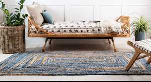 พรมปอกระเจาถักสี่เหลี่ยมแบบกลับด้านได้ทำด้วยมือพรมพื้นที่มีลวดลายแอบสแตรกธรรมชาติ - Product Image 2