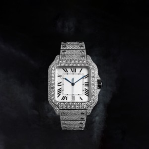 นาฬิกาผู้ชายสไตล์ฮิปฮอปสุดหรู ประดับเพชรโมอิสซาไนต์ VVS ระดับพรีเมียม หน้าปัดตัวเลขโรมัน ผ่านการทดสอบเพชร ระบบจักรกล ขายส่ง - Product Image 1