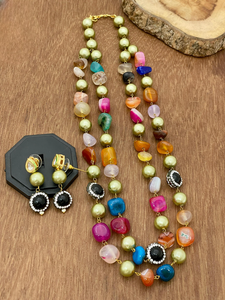 Conjunto de Mala de ágata de alta calidad para mujer, colgante colorido con pendientes, hermoso collar, perfecto para ropa informal y formal - Product Image 3