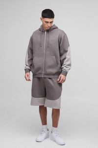 ชุดกางเกงขาสั้นและเสื้อฮู้ดแบบซิปสำหรับผู้ชายชุดกางเกงขาสั้น2025ฤดูร้อนผ้าฝ้าย100% โอเวอร์ไซส์ออกแบบโลโก้ได้ตามต้องการ - Product Image 4