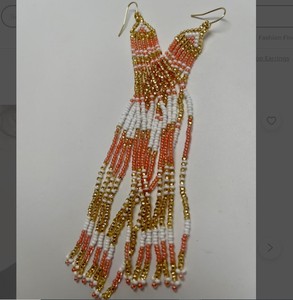 ต่างหูยาวลูกปัดรูปเทพธิดาสีโรสโกลด์ - Product Image 2
