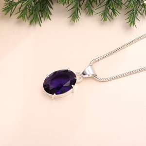 Collier pendentif en argent sterling 925 tendance chrétien en améthyste, forme ovale, 18 pouces de long, bijoux pour femmes - Product Image 2