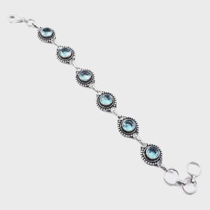 Pulsera de Topacio Azul Cielo, Plata de Ley, Hecha a Mano, Joyería de Piedra Natal de Diciembre, Regalo para Mujer - Product Image 5