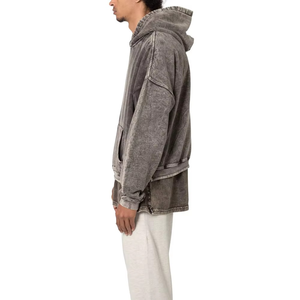 Sweat à capuche vintage délavé à l'acide 100% coton molletonné pour homme, écologique, épais, respirant, style streetwear, hiver, OEM, 2 pièces - Product Image 3