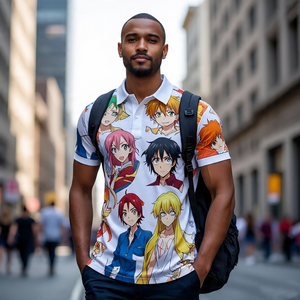 Anime Printed for Shirt Men's Polyester/Cotton <b>Knitted</b> Fabric Short Sleeve Breathable Quick Dry Digital Printing - Product Image 3
