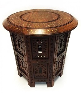 Taburetes de mesa de madera maciza, mesa de té de café, mesa tallada de madera decorativa marrón redonda, mesa de té de madera - Product Image 1