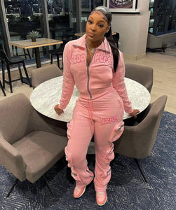 Cremallera inferior Cargo pantalón Sudadera con capucha conjunto de alta calidad 100% algodón 10 bolsillos Cargo pantalones cremallera Sudadera con capucha conjuntos para mujer - Product Image 5