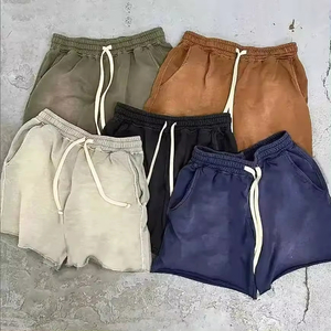 Custom Heavyweight Cotton Pants Raw Hem Ripped Plain Fleece Streetwear Shorts Sports Drawstring Joggers Acid Wash High Street - Product Image 3