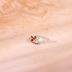 Inanna <b>Ring</b> in <b>Silver</b> with Geometric Pattern Platinum and Rhodium Plated Gold and Rhodium Set with Zircon Gemstone - Product Image 2