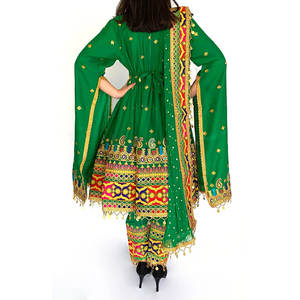 Vestido Afghani de buena calidad para Eid, de manga larga, bordado, color sólido, cuello redondo - Product Image 3