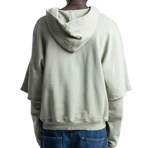 Vente en gros de quantité minimale de commande bas d'usine de pulls à capuche délavés à l'acide à manches doubles pour hommes de meilleure qualité design de pulls à capuche pour hommes surdimensionnés Boxy amples - Product Image 2