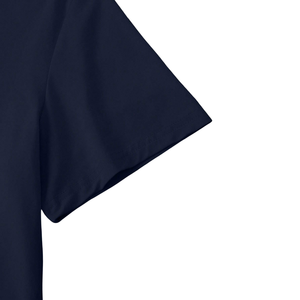 Men's <b>Navy</b> <b>Blue</b> O-Neck Short Sleeve Casual Polyester/Cotton Blend Breathable T-<b>Shirt</b> with Front Logo 220g Fabric - Product Image 6