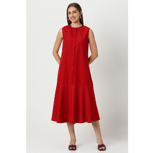 Robe rouge sans manches personnalisée de haute qualité pour femmes, chemise brodée OEM ODM avec logo personnalisé, fabrication en gros - Product Image 5