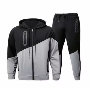 Vêtements de sport unisexe Ensemble 2 pièces en coton/polyester avec patch bas zippé Pantalons de travail et sweats à capuche Survêtements d'hiver - Product Image 5