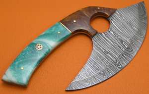 Cortador de Pizza Ulu de Alaska profesional hecho a mano, cuchillo de cocina de acero de Damasco Ulu Chef, logotipo personalizado, resina de Metal para él, su Pizza - Product Image 2