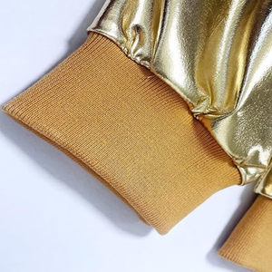 Veste bomber en satin décontractée pour homme, col montant, polyester, bouton, broderie métallique dorée, veste de sport universitaire - Product Image 3