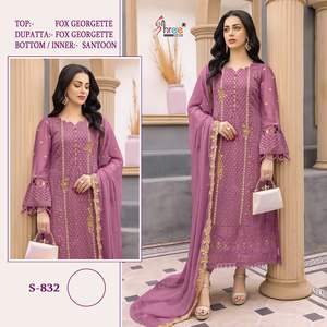 Dernière tenue de créateur Trendy Heavy fausse Georgette Salwar Kameez avec broderie séquentielle Travail d'approvisionnement en gros en usine - Product Image 2