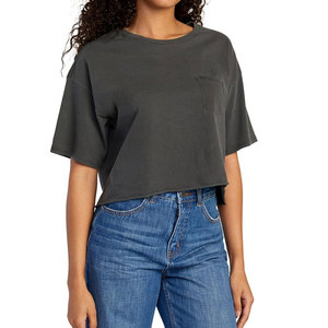 Camisetas cortas para mujer, medias mangas con diseño de cuello redondo, camisetas de verano hechas de algodón de Color sólido, Top corto - Product Image 1