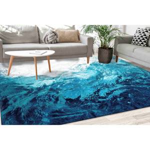Tapis imprimé : épais, pour entrée, à motifs, cadeau, tons bleus, paysage, décoration intérieure, escalier, avec poils doux - Product Image 1
