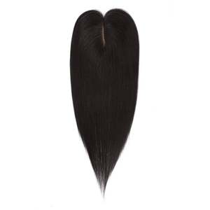 ท็อปเปอร์ผมแท้บราซิล Remy สีดำธรรมชาติ 1B  ติดด้วยมือบนฐานผ้าไหมลูกไม้ฝรั่งเศส - Product Image 1