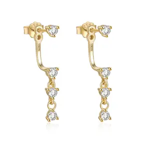 ROXI 925 Silver 14K 18K Gold Plated Jewelry 5A Cubic Zirconia Dangling Drop Ear Stud Earring for Women Gifts