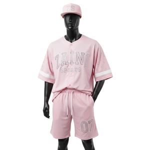 Conjunto de béisbol para hombre, de alta calidad, tejido de poliéster transpirable, con logotipo de diamantes de imitación personalizable. Conjunto corto para hombre. - Product Image 5