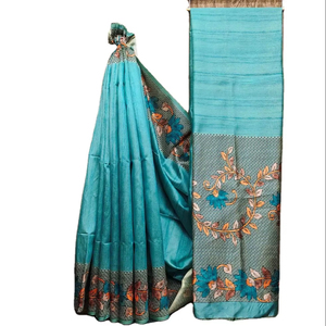 Alta calidad mejor combinación de colores suave Desi Tussar tela de seda rico Pallu trabajo largo Sari de moda con pieza de blusa - Product Image 1