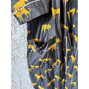 Robe Kimono Bohème en Coton Faite Main à Imprimé Bloc, Peignoir Doux Tissé avec Taille Élastique, Taille XS Familiale pour Vêtements d'Intérieur Printaniers ODM - Product Image 4