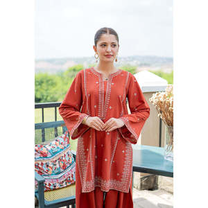 Ensemble femme URGE-2Piece, chemise et pantalon brodés en tissu lawn - BIC-244 - Product Image 3