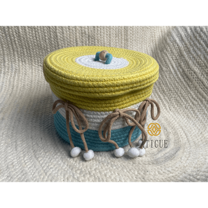 Cesta de Algodón Tejido Multicolor de 8x6 Pulgadas con Tapa de Diseño de Lazo, Organizador de Almacenamiento para Sala de Estar, Bolsa de Regalo de Navidad - Product Image 2