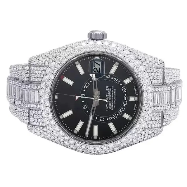 Jam tangan berlian kualitas tinggi, jam tangan mekanik berlian mewah VVS Moissanite, jam tangan es Out untuk pria wanita