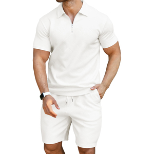 Nueva llegada de alta calidad Logo Summer Casual Zip-Up Polo Shirt y Two-Piece Men Camisa de manga corta y pantalones cortos Set para hombres - Product Image 5