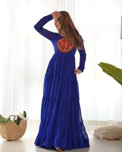 Indian Navratri Designer Women's Elegant Silk Dress Long Gown Mirror work Lace Border Indian Pakistani Style Party Wear - Product Image 1