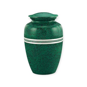 Green Marble Finish Keepsake Urn with Sleek White Band and Contemporary <b>Memorial</b> Design - Product Image 1