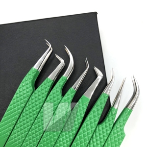 Juego de pinzas para pestañas profesionales de acero inoxidable con logotipo personalizado, extensión de pestañas verdes sostenibles, Punta puntiaguda, versátil - Product Image 4