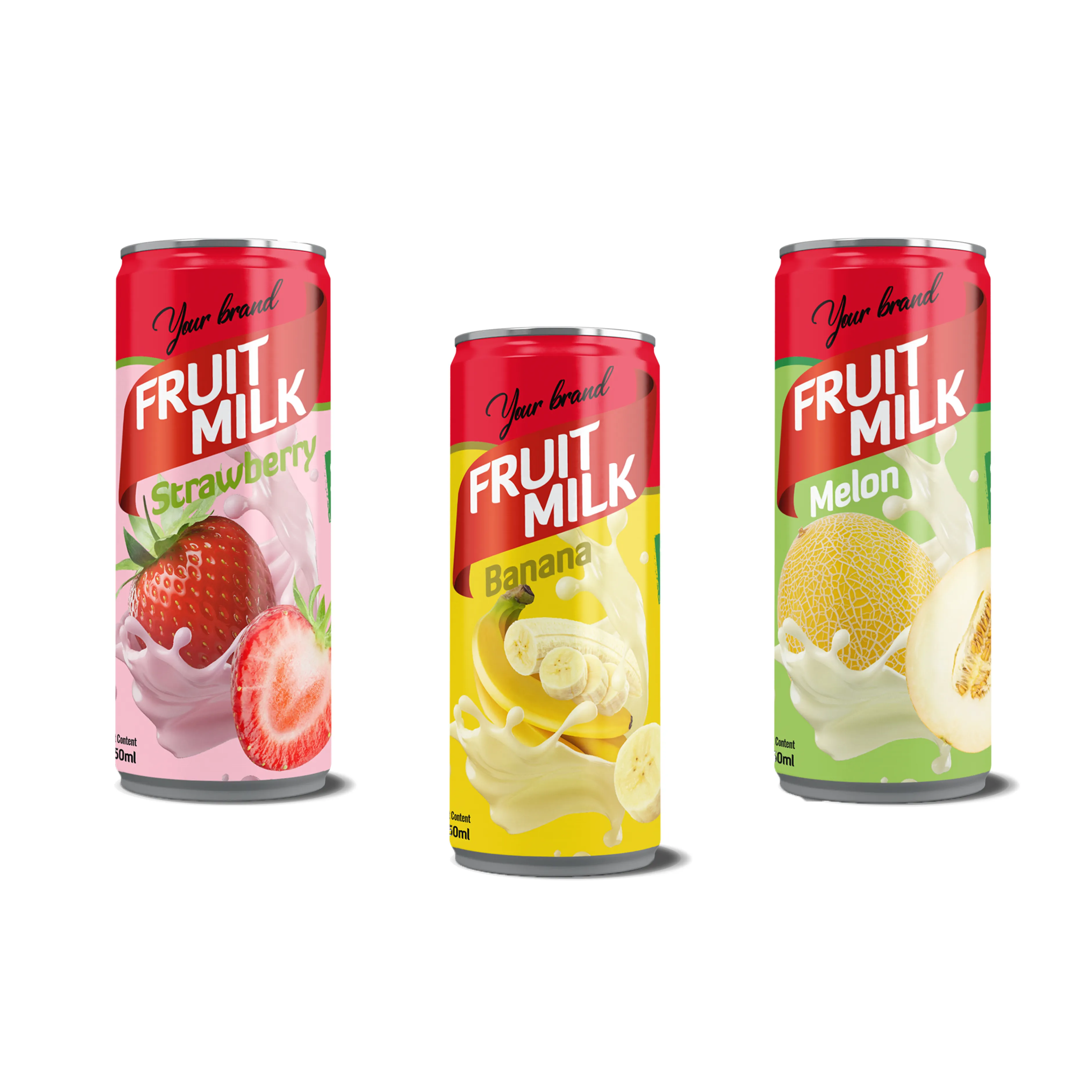 OEM Private Label Premium Fruit Milk 250ml in Canned with many flavors Banana, Strawberry,...