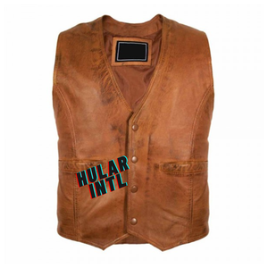 Gilet en cuir sans manches à boutons pour hommes Veste de motard taille personnalisée de haute qualité - Product Image 1