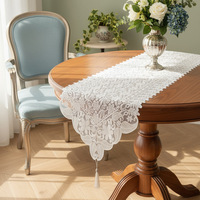 Chemin de table LongShow en polyester et lin, broderie triangulaire, motif papillon et fleur champêtre, dentelle pour mariage, maison, hôtel, décoration de salle à manger