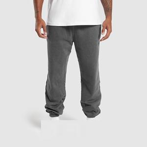 100% pantalones de algodón para hombre, pantalones gruesos con logotipo personalizado, pantalones de chándal deportivos de gimnasio de secado rápido lavados con ácido de peso pesado con Color oscuro - Product Image 1