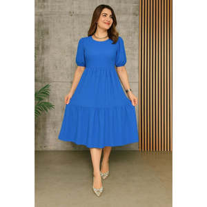 Robe ballon à manches courtes et col ouvert superposée pour femme, modèle Jane, couleur cramoisie, 35777-Saks Blue - Product Image 2