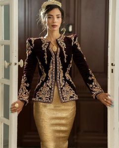 BEAUTIFUL ZARI EMBROIDERY JACKET ON VELVET FABRIC WITH SKIRT EMBELLISH OF CRYSTAL BEADS ,GLASS STONE WORK FOR PARTY-WEAR @ 2022 - Product Image 1