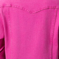 Chaqueta vaquera rosa de talla grande para mujer, manga larga, color sólido, con botones al frente, informal, para primavera, corte regular.