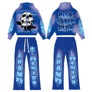 Combinaison de sport d'automne personnalisée Survêtement 2 pièces avec logo personnalisé Ensemble sweats à capuche et jogging unisexe 100% coton - Product Image 5