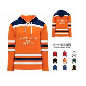 Sweat-shirts à capuche en coton personnalisables pour le hockey sur glace, unisexe, avec logos personnalisés, pour hommes, avec lacets, vierges, pour tenues d'équipe - Product Image 2