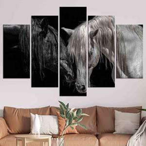 Toile imprimée : Art équestre noir et blanc, décoration élégante pour ferme, ensemble de 5 toiles Mx - Product Image 1