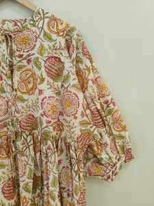 Robe de soirée décontractée bohème pour femmes en coton à imprimé floral fait main, longueur au sol, col en V, manches longues, été - Product Image 3