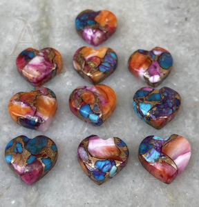 Lote de cabujones en forma de corazón turquesa de cobre Rosa natural, cabujones de piedras preciosas sueltas de turquesa de ostra rosa - Product Image 3