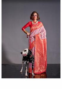 Bollywood Hermosa Cachemira tejida a mano y borde Chap con contraste pallu y blusa Sari de seda - Product Image 3